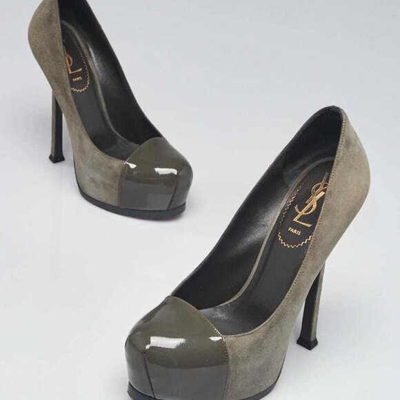 Yves Saint Laurent Grey Suede/Patent Leather Tribtoo Pumps Size 5.5/36 - Picture 1 of 5